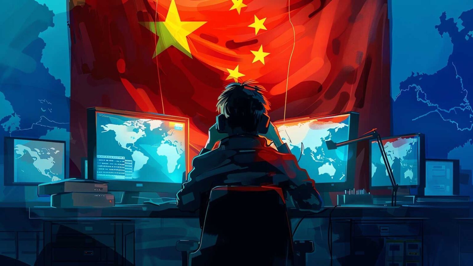 A hacker with a Flag of China