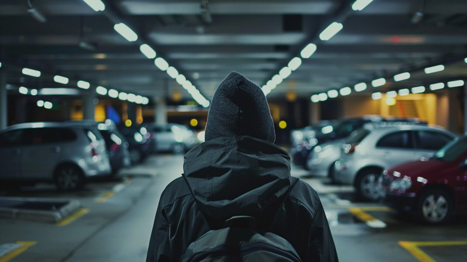 Hacker in a parking garage