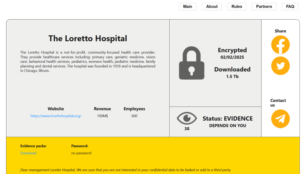 RansomHouse gang claims the hack of the Loretto Hospital in Chicago