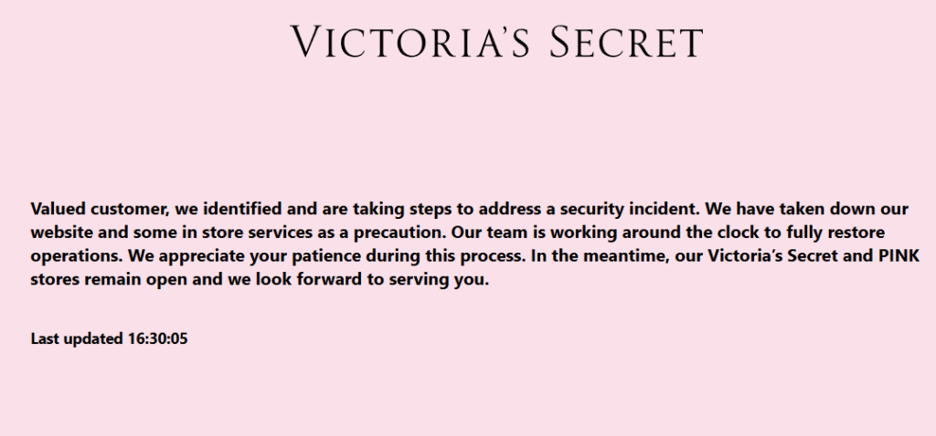 Victoria’s Secret's website offline following a cyberattack